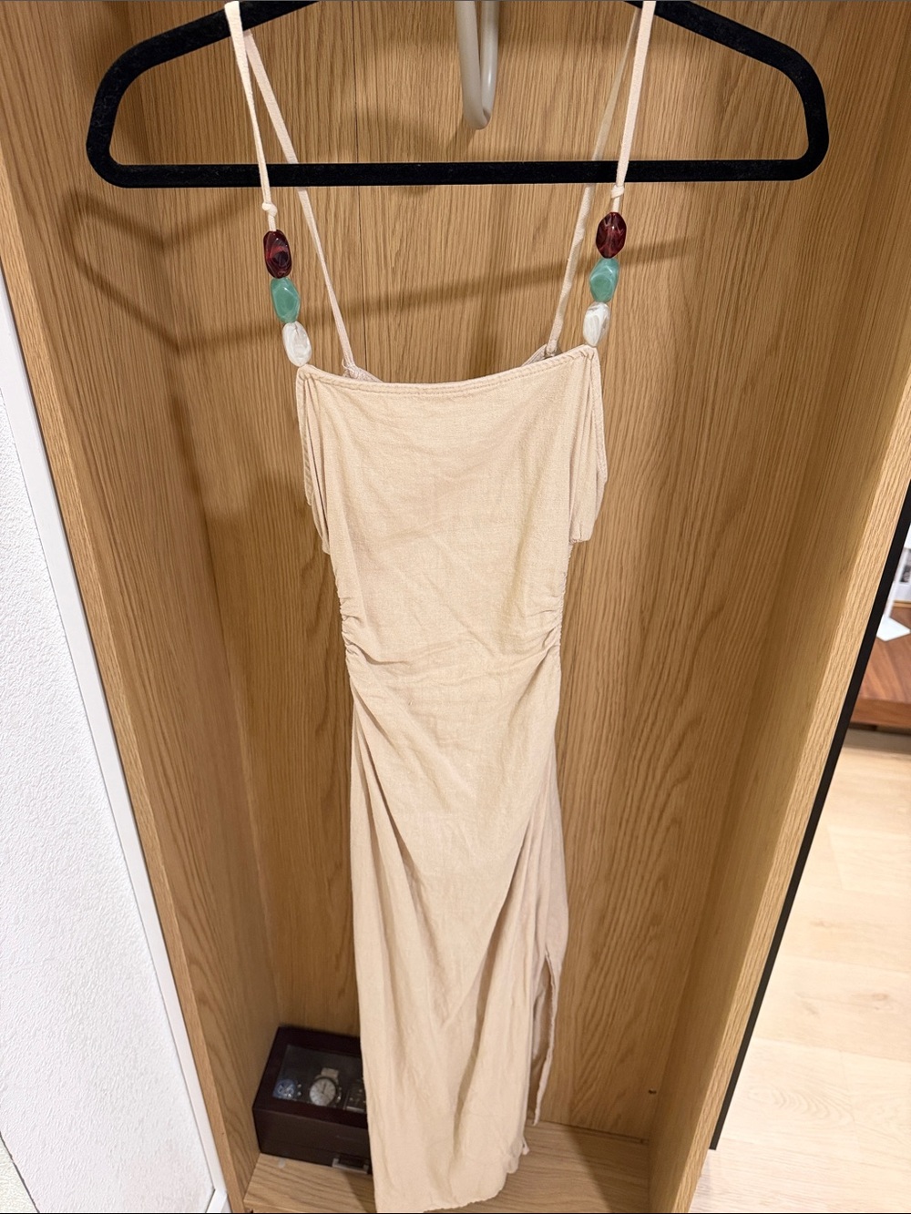 Zara Cream Strapless Maxi Dress with Beaded Straps